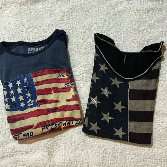 Red, White, and Blue flag Shirts. Bundle of 2. S/M - Picture 1 of 11